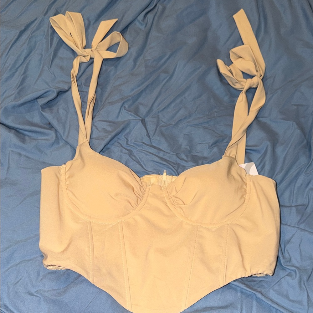SHEIN Tan Crop Top with Tie Straps